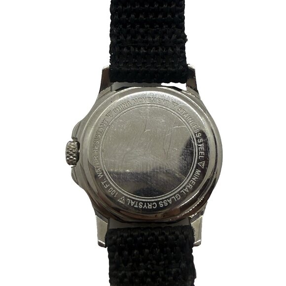 Dakota Round Stainless Steel Watch Canvas Black Band Mineral Glass Crystal 3 ATM - Picture 2 of 7